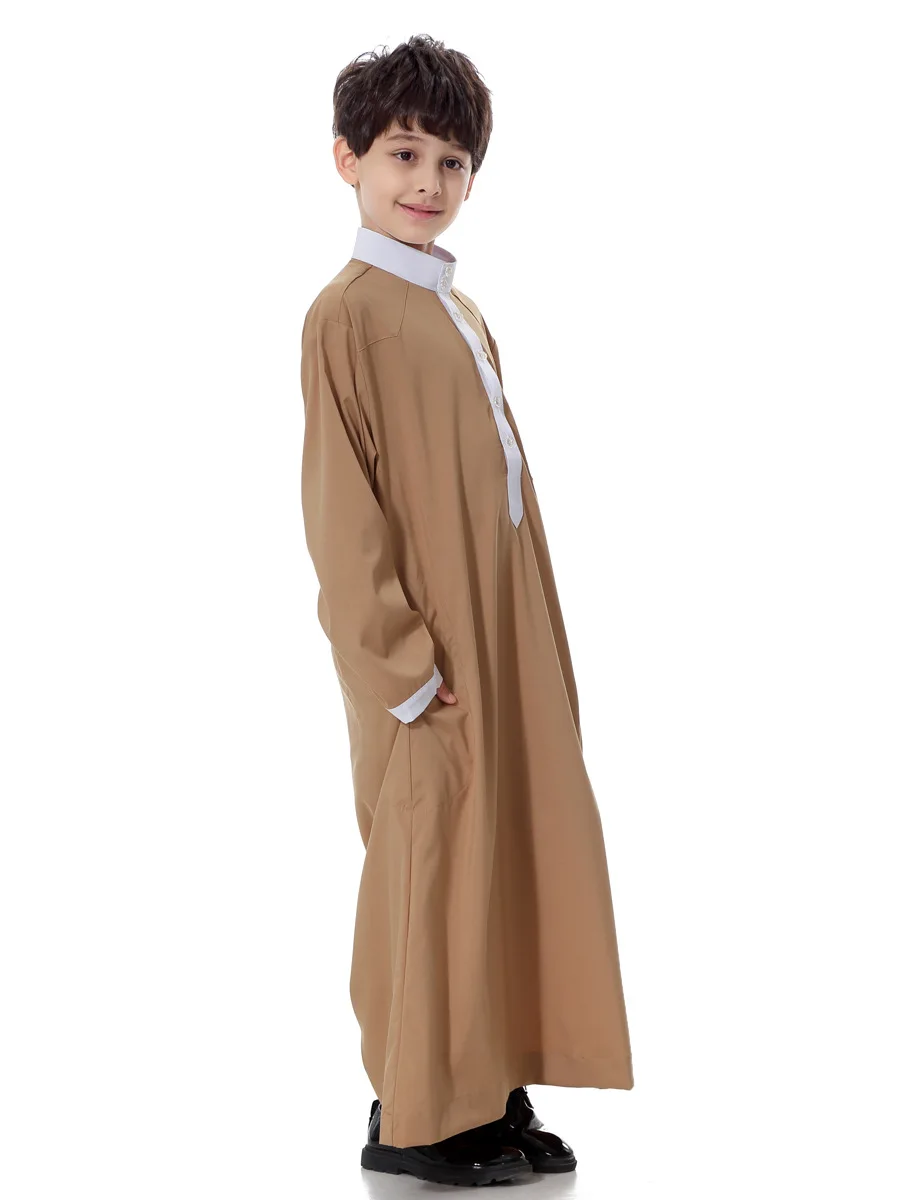 Mannen Eid Moslim Ramadan Marokko Jubba Thobe Arabische Dubai Kaftan Islam Bescheiden Single Breasted Knop Losse Kinderen Abaya