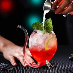 Hot Selling Wine Glass Cup Cocktail Glass Cup with Straw For Drinks Beer Clear Wine Glasses Drinkware Bar Tool Gift