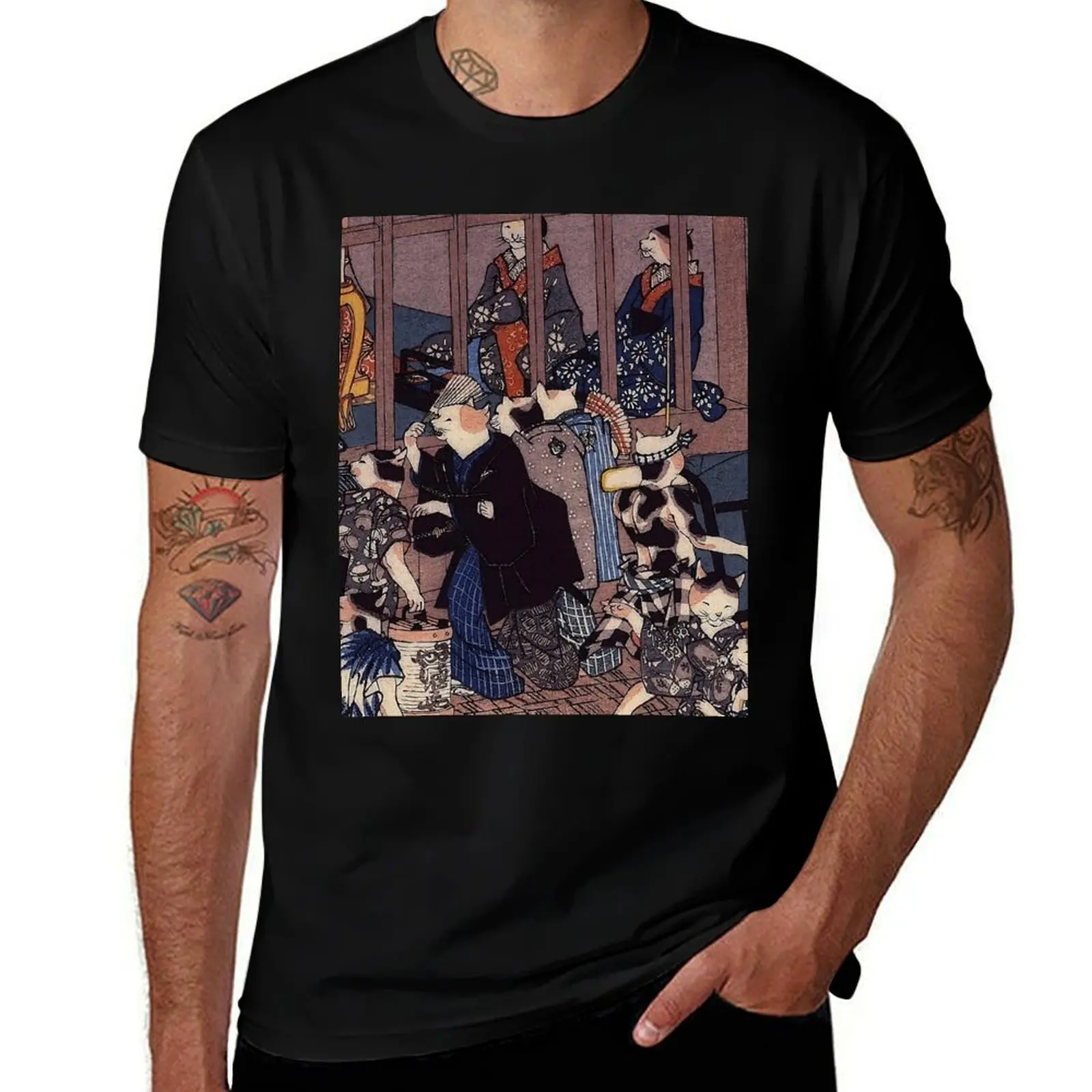 Utagawa Hiroshige Japanese Woodblock Cats T-Shirt vintage graphic tee custom t shirt tops t shirts for men