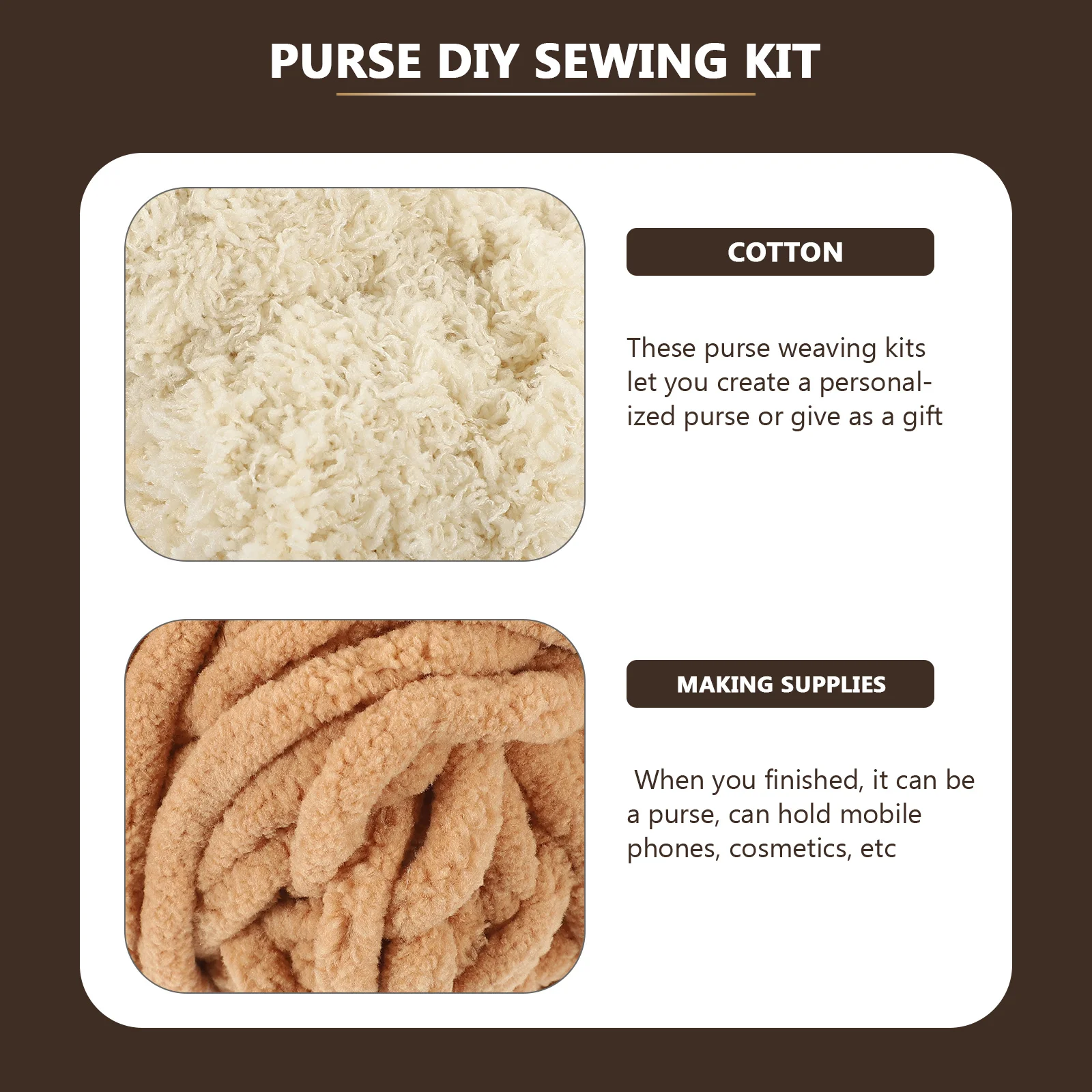 

1Set Purse DIY Sewing Kit Personalized Woven Bag Material Set Fun Handmade Project for Adults Teens Handmade Purse Accessory