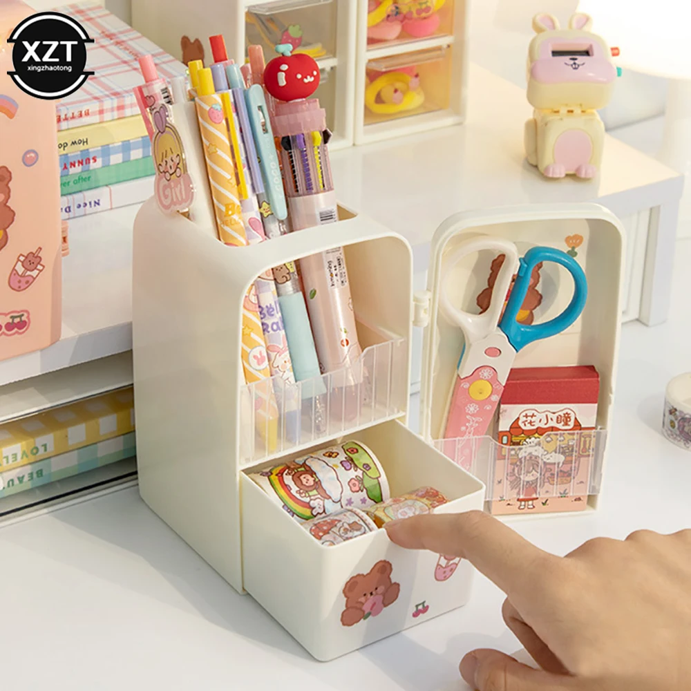 Creative Refrige Pen Holder Large Capacity Multifun Stationery Drawer Storage Box DIY Kawaii Pencil Case Organizer