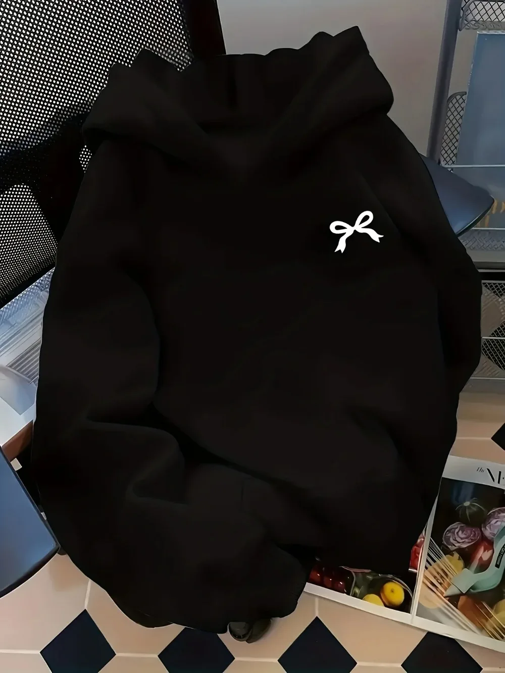 Kapuzenpullover mit Schleifenmuster, bequemer, lockerer Schnitt, lässiger Pullover für Frühling und Herbst, Streetwear, Y2k-Kleidung. – Detail 2