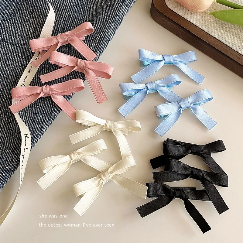 

10 Pieces of Bow Hair Clip Sweet and Cute Student Duckbill Clip Side Clip Girl's Ribbon Pink and Black Hair Clip Headband
