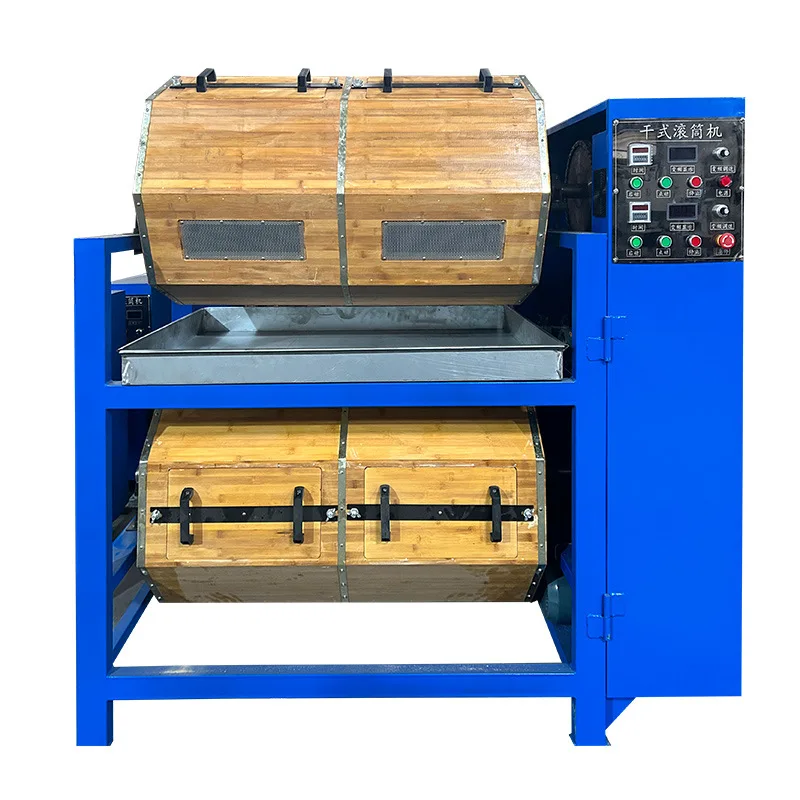 Rubber Lined 4-Barrel Rotary Tumbler with Motor 1.5kW Power for Metal Parts Refurbishing