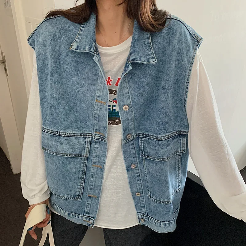 

2026 Summer New Denim Vest Top Women's Loose-Fit Versatile Trendy Jacket Overcoat Backless Vest Top Split-Style Fashion Vest