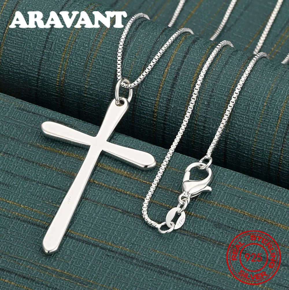 

925 Sterling Silver Polished Large Cross Pendant Necklace - Exquisite And Cute Wedding Party Jewelry