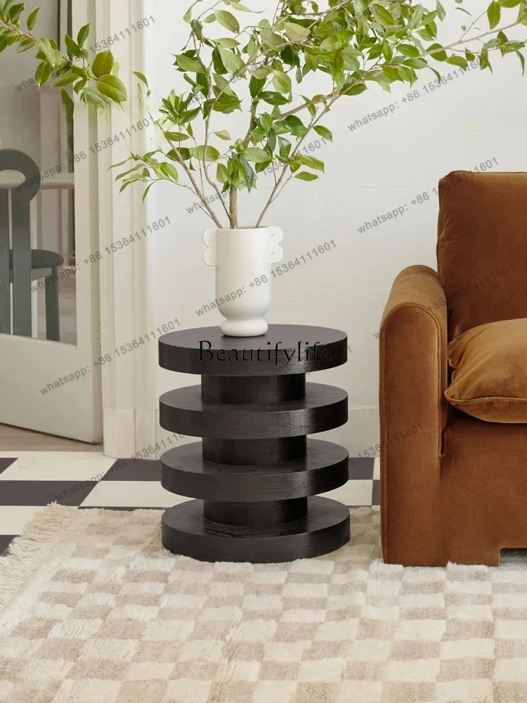 French Bedside Table Side Table Solid Wood Sofa Side Cabinet round Stool round Retro Yuan Silent Style Creative