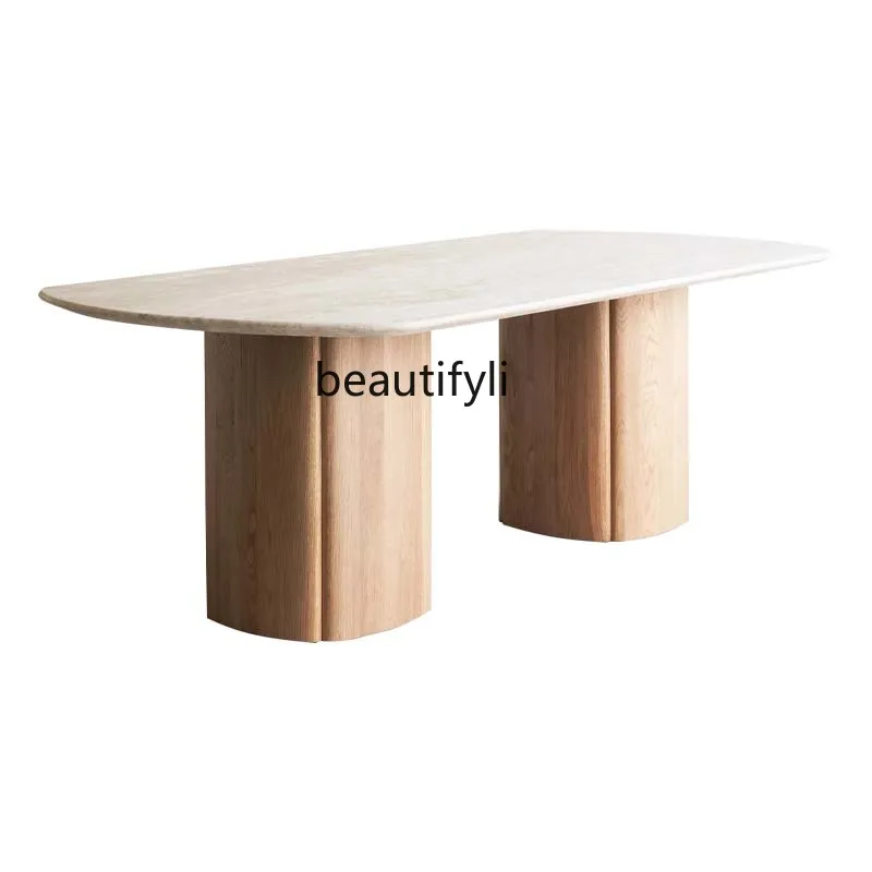 

Stone Plate Dining Table Silent Style Solid Wood Rectangular Dining Table French Cream Style Table