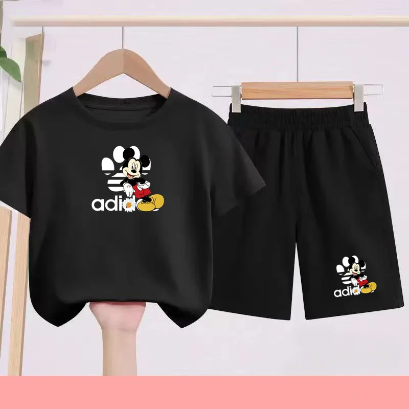 

Boy Girl Summer 2 Piece Children T-Shirt Casual 3-12 Age Mickey Short Sleeve+Shorts Comfortable Breathable Sportswear Disney