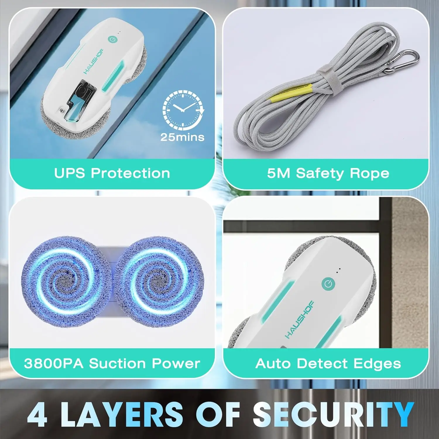 Robot Window Cleaner with 3800Pa Suction, Auto Water Spray, AI Path Planning & Edge Detection, Remote Control for High-R