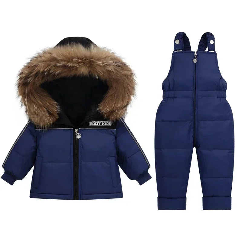 Winter Overall for Children Clothes Set -30 Degree Down Jacket Jumpsuit Baby Boy Parka Real Fur Girl Toddler Thick Warm Snowsuit