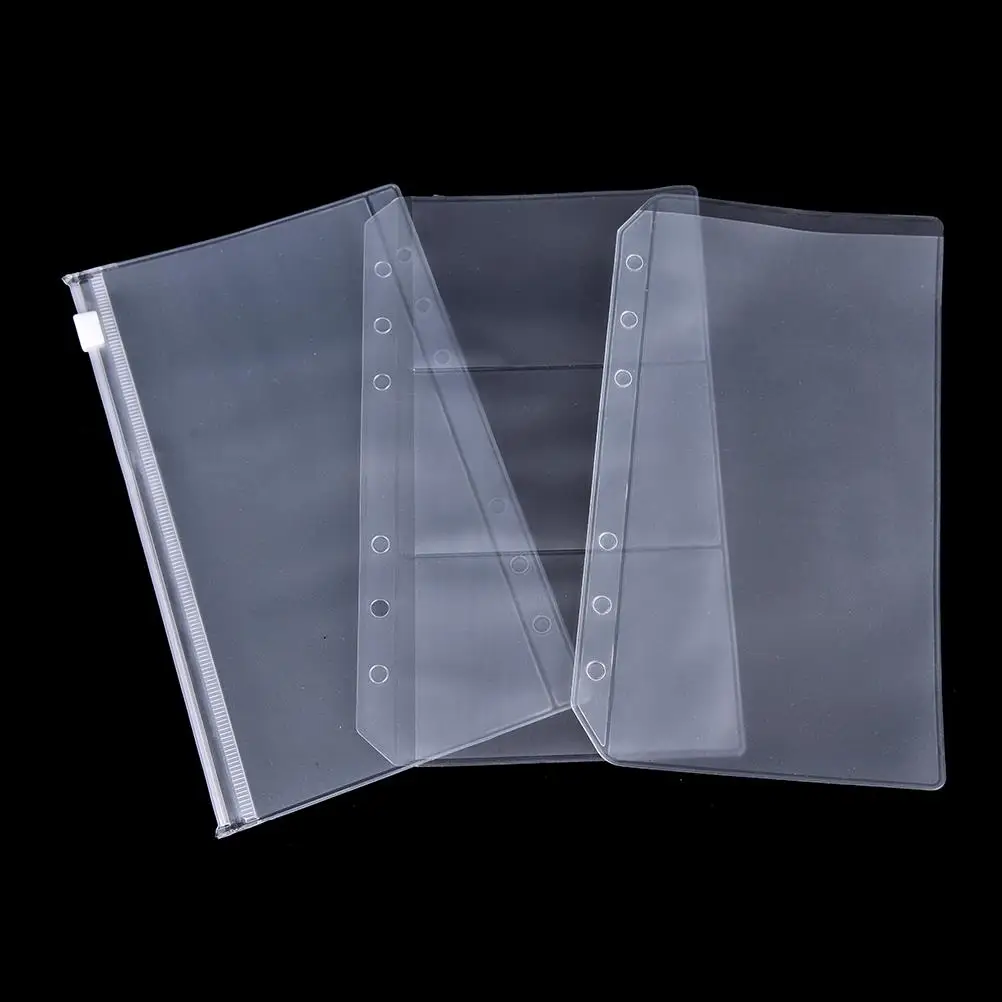 A5/A6 PVC Transparent Zip Lock Envelope Binder Pocket Refill Organiser Stationery for 6 Holes