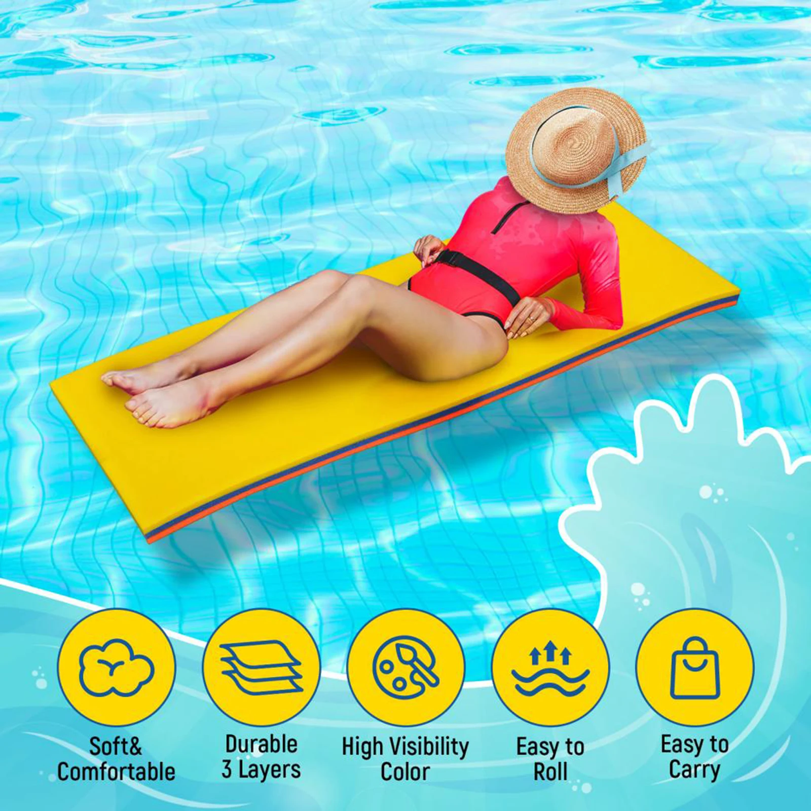 Tapis Flottant Mousse XPE Pour Piscine, Lac Ou Plage – Grande Taille 110x40 Cm, Insubmersible, Super Confort