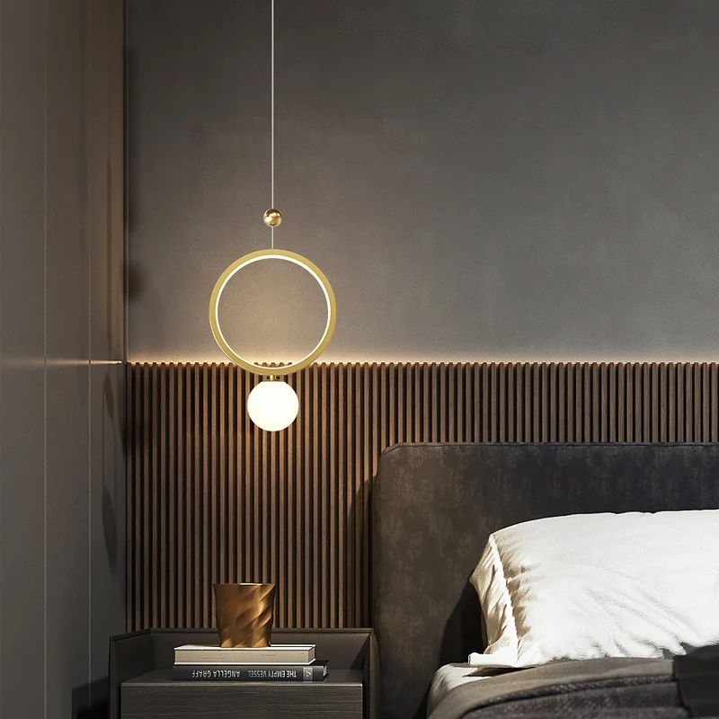 

Nordic Minimalist Long-line LED Pendant Lights Wrought Iron Black&Gold Bedroom Bedside Lamp Creative Night Lighting