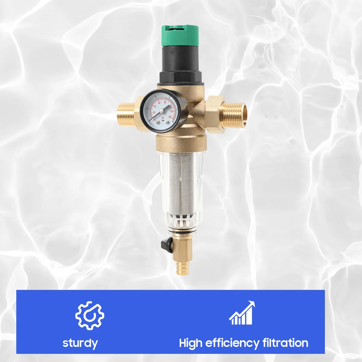 1 Stück Wasserdruckregler mit Rückspülfilter und Manometer DN20 Gartenbewässerungszubehör – Detail 7