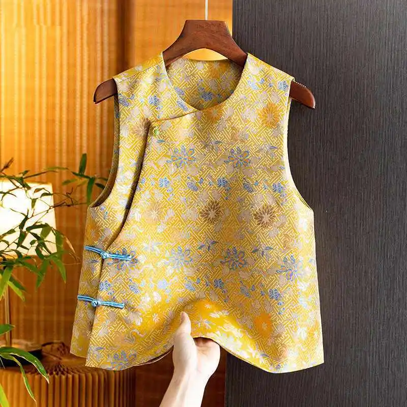 2026 New Spring Summer O-Neck Jacquard Vest Jacket For Women Chinese National Style Retro Sleeveless Waistcoat Cardigan Vest 4XL