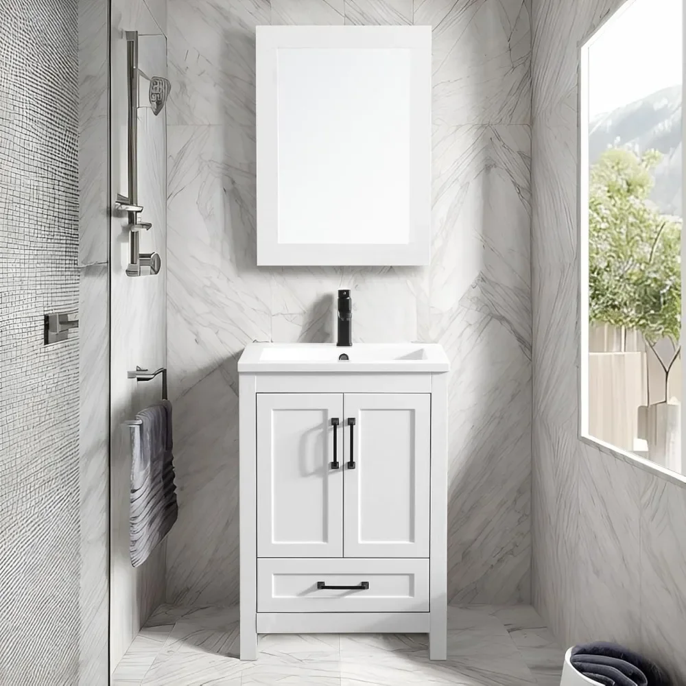 

24" Modern Bathroom Vanity Sink Combo – Thickened Wood Storage Cabinet & Undermount Sink