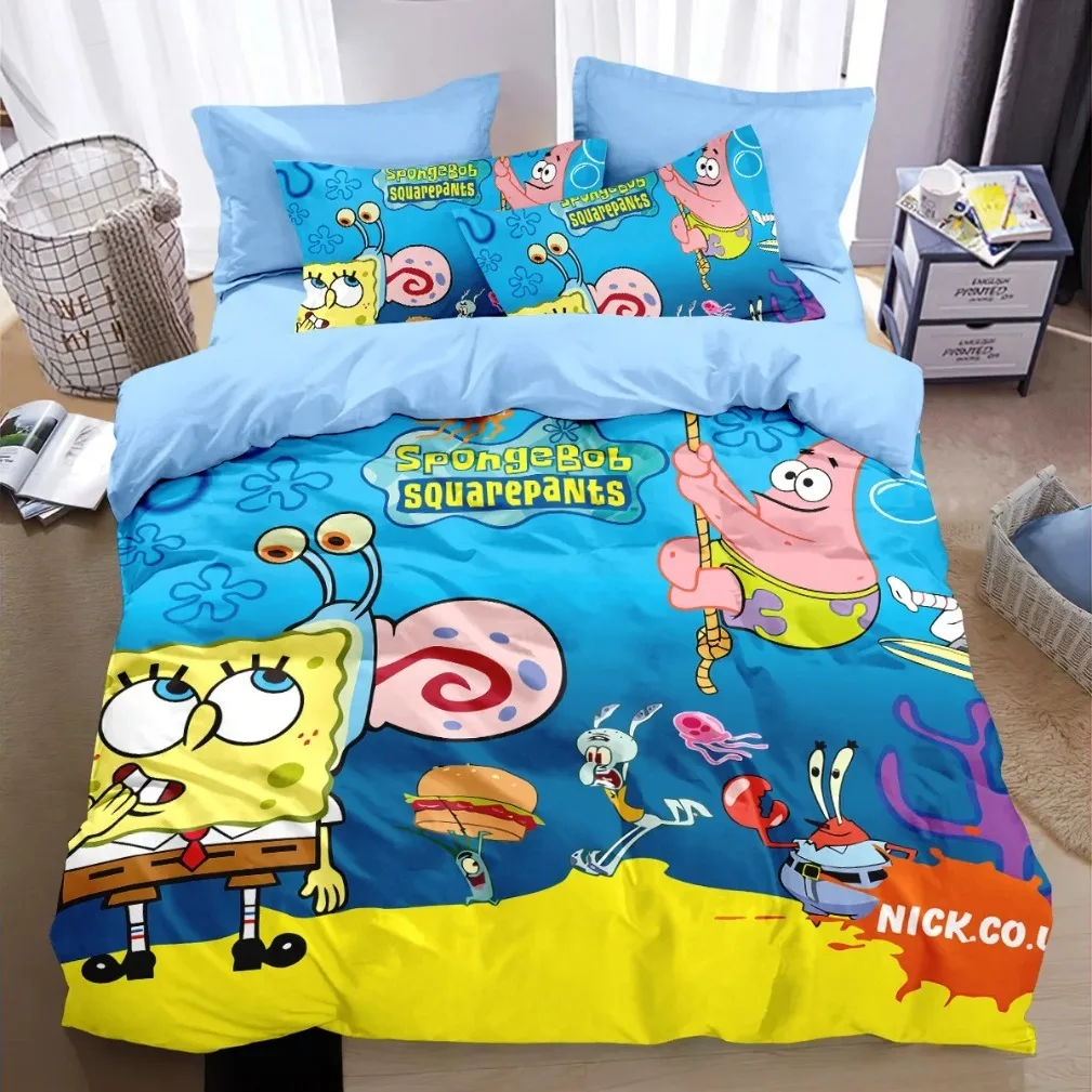 3D SquarePants Quilt Duvet 3D HD Spongebob Patrick Star Bedding Set 2/3-Piece Set Pillowcase Bed Set For children and adults