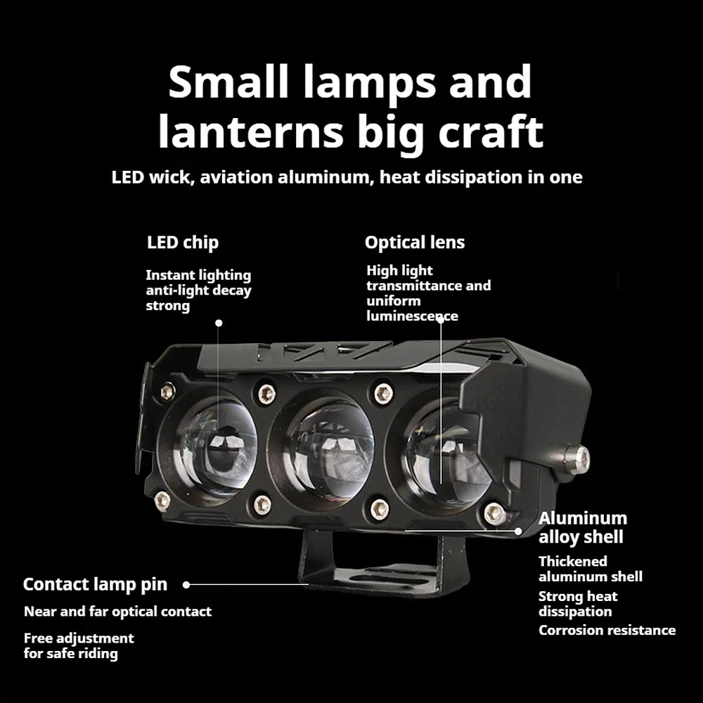 Motorcycle LED Spotlight Dual Color Hi/Low Beam Fog Lamps for Car Trucks SUV UTV 12V 24VMini Lens Headlight Driving Light