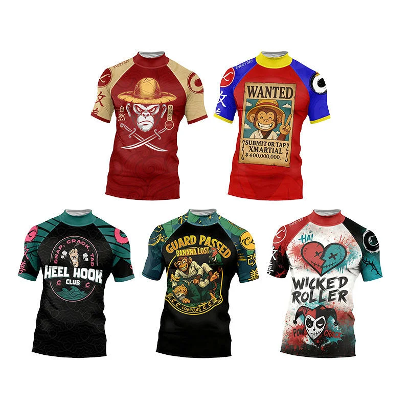 جديد جيو جيتسو Mma Rashguard Bjj تي شيرت الرجال ضغط التدريب قصيرة الأكمام تصارع قميص لا GI الملاكمة فنون الدفاع عن النفس ارتداء