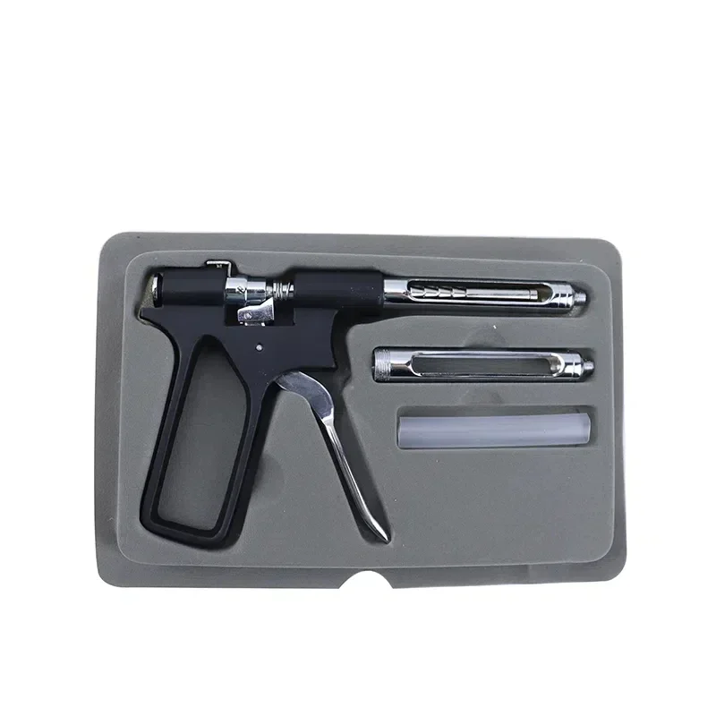1Set Dental Gun Syringe - Stainless Steel Quantitative Press Type Syringe, Equipped With 2 Tips (1.8ml Each), Professional Denta