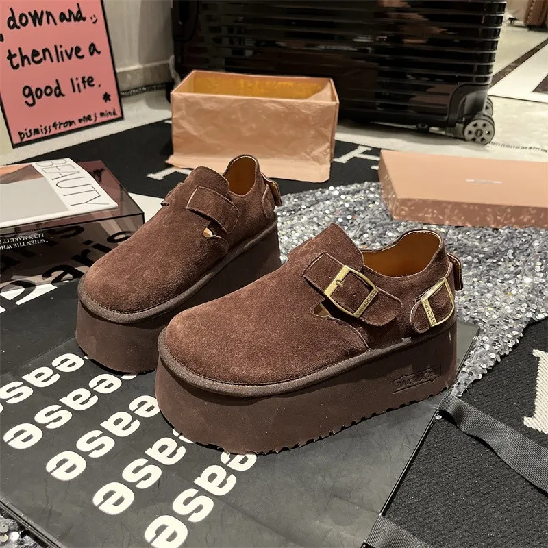 Autumn Women Round Toe Clogs Platform Flats Suede Loafers Trend Brand Designer Casual Sneakers Hot Sale Classic Zapatillas Mujer image 3