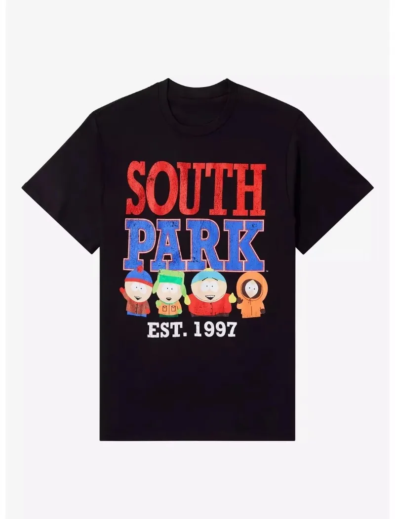 2025 Estate Nuovi personaggi del Parco Sud Est. T-shirt con stampa grafica del 1997 T-shirt in cotone girocollo da uomo casual di alta qualità