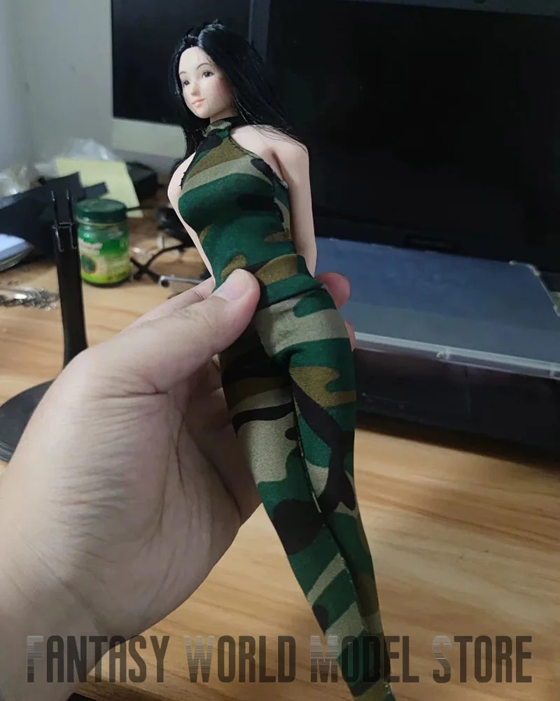 女性用カモフラージュ服セット,伸縮性のあるジャンプスーツとパンツ,大きな胸のアクションフィギュア,体の人形,1:6スケール,12インチ