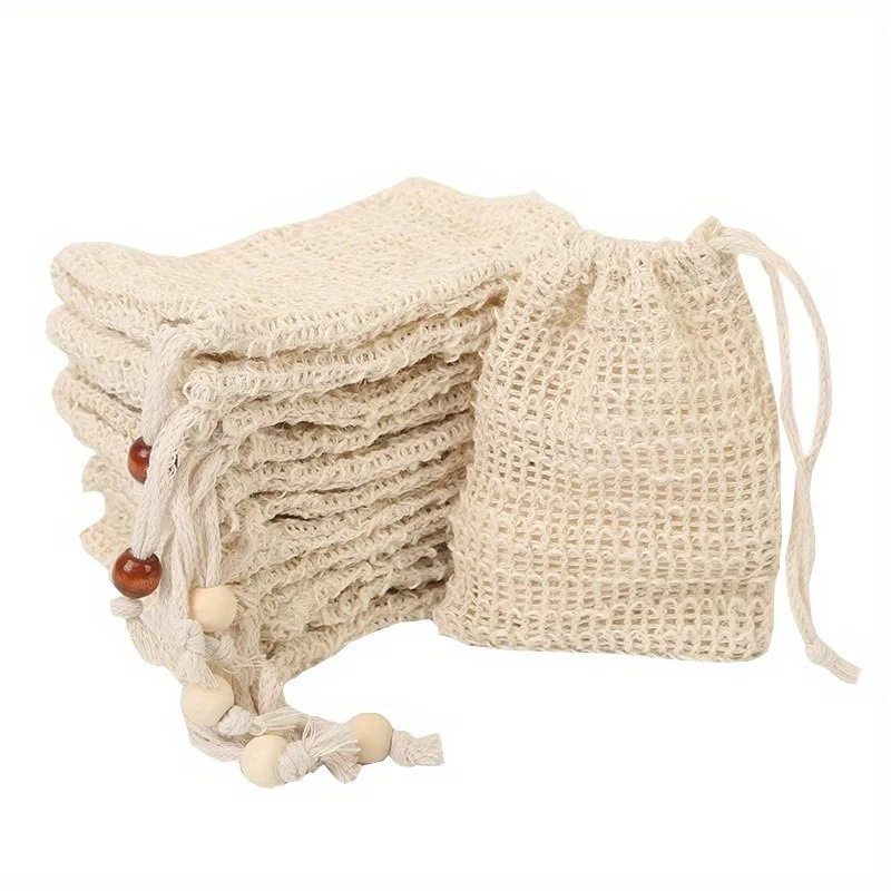 5Pcs Natural Shower Bags Sisal Soap Net Cotton Hemp Bubble Bag for Hanging Fragrant Soap Bouquet view 3