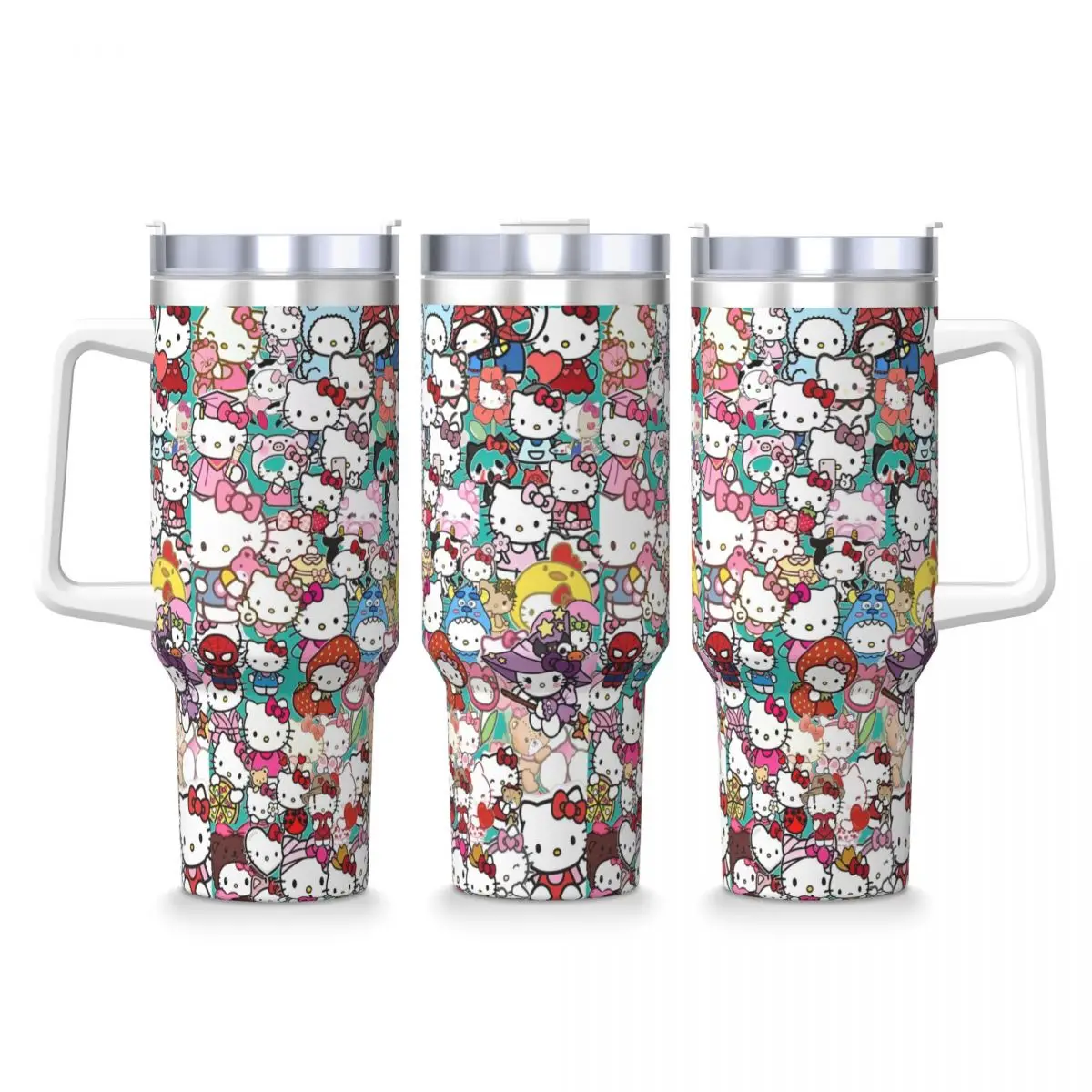 Japanese Sanrio Hello Kitty Tumbler Cute Cartoon Cat Cold Drink Water Bottle Leakproof Stainless Steel Coffee Mug Car Mugs