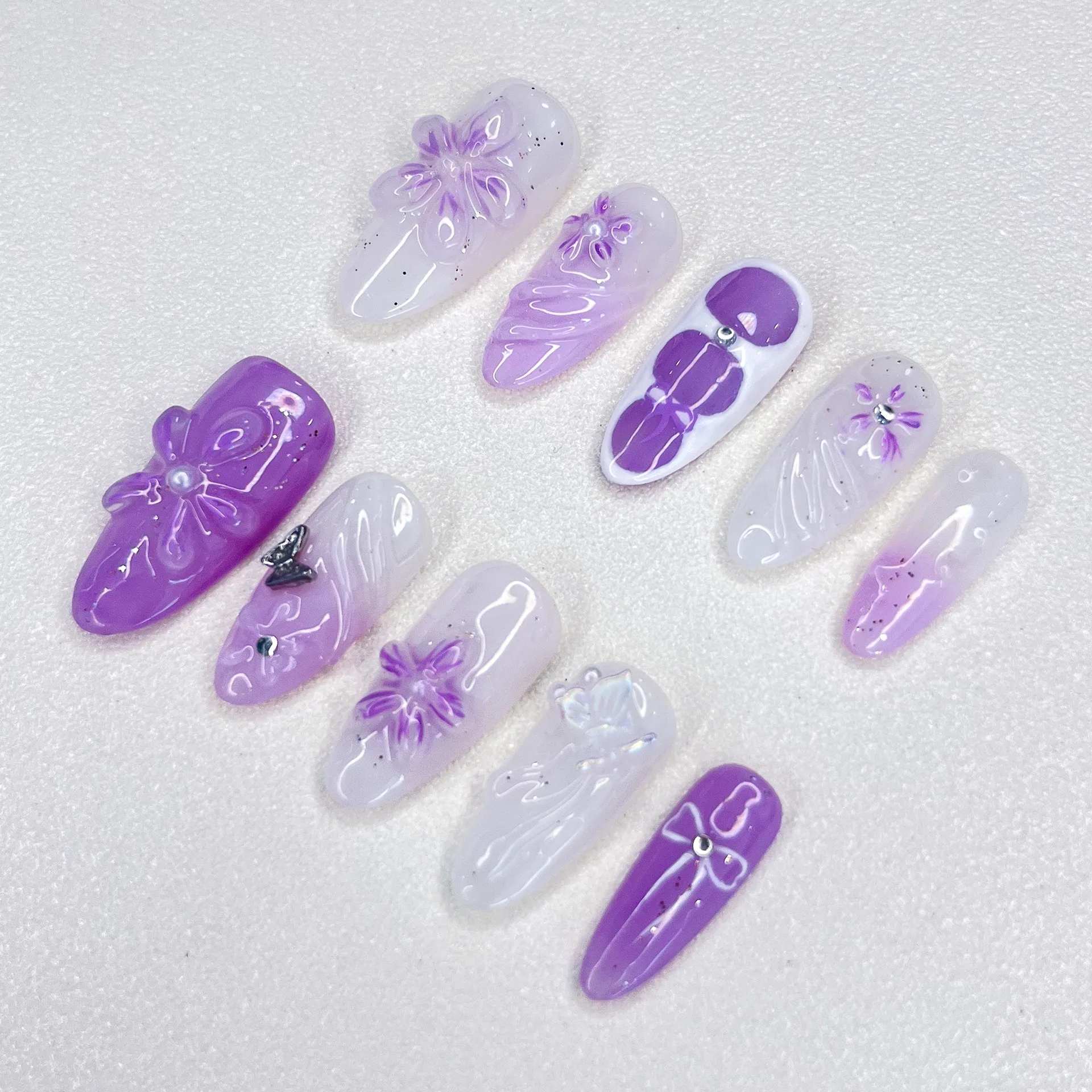 Pure Handmade Nails Hand-painted Purple Series Advanced French Nail Press Long-term Pure Desire Fresh and Sweet Student Manicure