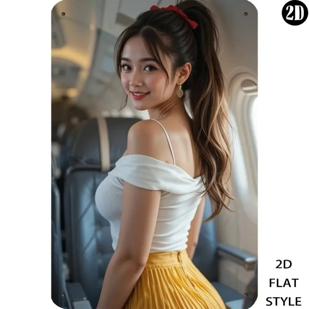 Vintage Airplane Poster 8x12 Tin Sign Girl Illustration Wall Art Decor