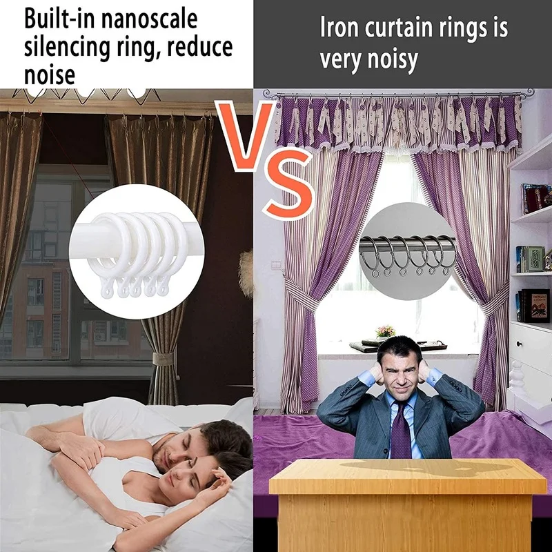 Plastikowy przesuwny rzymski pierścień do zasłon, pierścienie z oczkami, niski poziom hałasu, średnica wewnętrzna 30 mm, 42 mm, nanoskala, 32 szt.