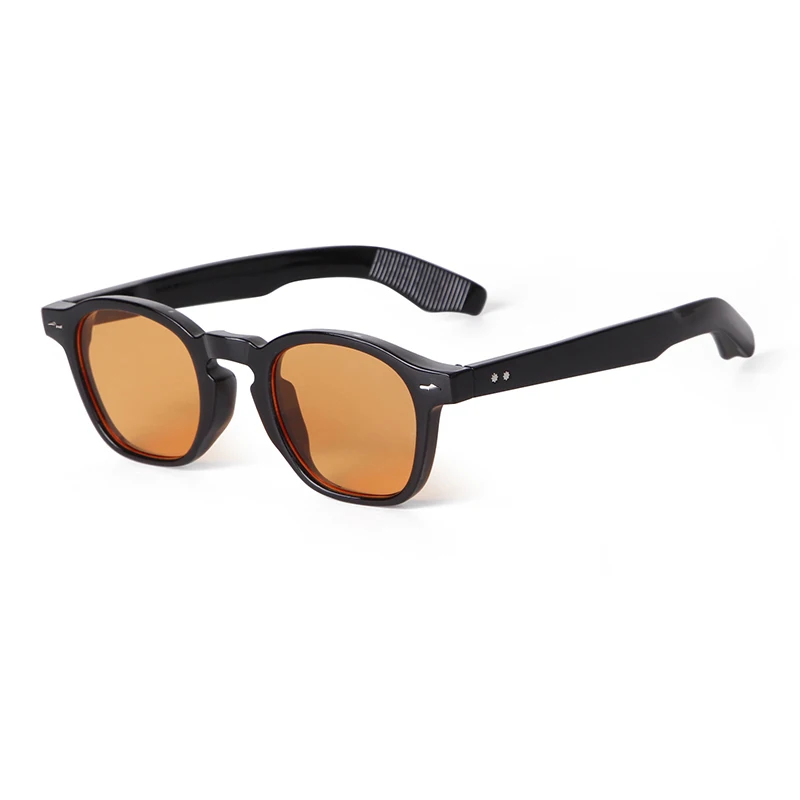 Trendige Retro-Sonnenbrille in Gelb-Orange, quadratisch, für Damen und Herren, 2025, Luxus-Designer-Vintage-Sonnenbrille mit Nietenrahmen, klassische grüne Farbtöne