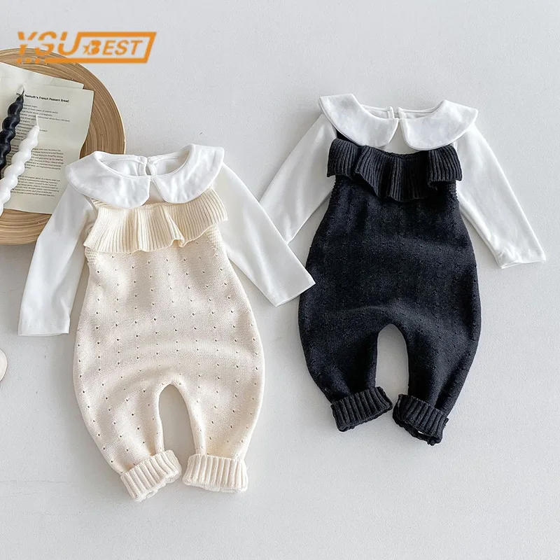 0-3Yrs Infant Baby Girls Boys Romper Sleeveless Solid Color Knit Jumpsuit Autumn Kids Baby Girls Boys Rompers Clothes