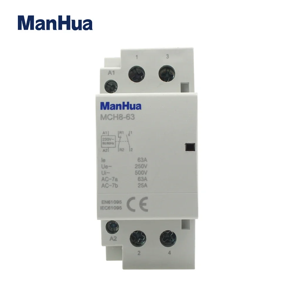 ManHua Modular Contactor 2P 63A MCH8-63 220V/230V 50/60HZ Din Rail Household Ac Modular Contactor