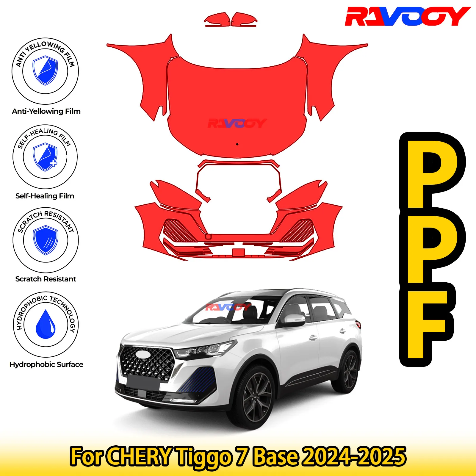 

Для CHERY Tiggo 7 Base 2024-2025, глянцевая матовая черная предварительно вырезанная передняя пленка PPF, защитная пленка для краски