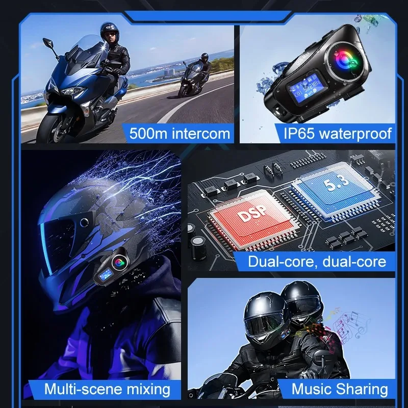 Q58 Motorcycle Helmet Bluetooth Intercom IP65 Waterproof Intercom Distance 500 Meters Multi-Scene Mixed Music Sharing