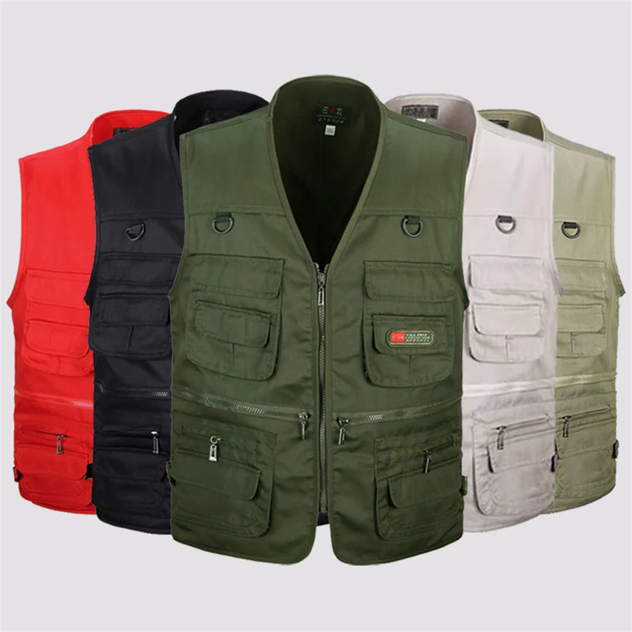 2025 New Men Tactical Hiking Fishing Vest Multi-pocket Photographer Cargo Waistcoat Outdoor Leisure Male Sleeveless Work Jacket