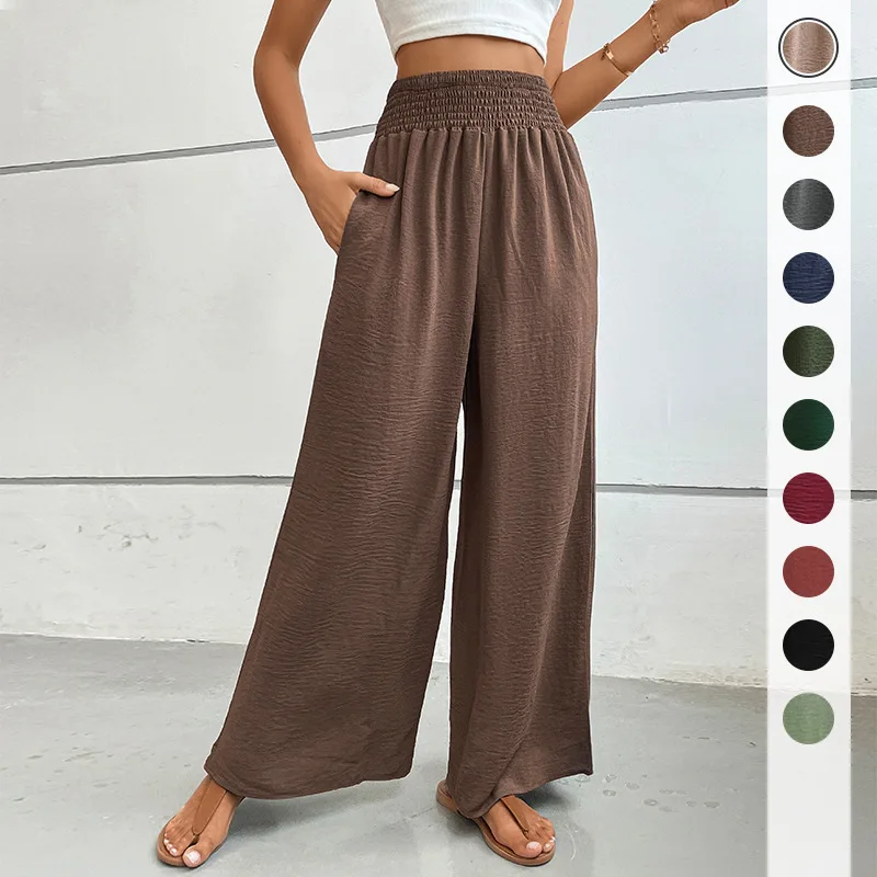 Women's Multi-color Elastic Waisted Street Pants 2024 Autumn New Solid Color Wide Leg Pants Female Trousers 여성 바지 Одежда Женская