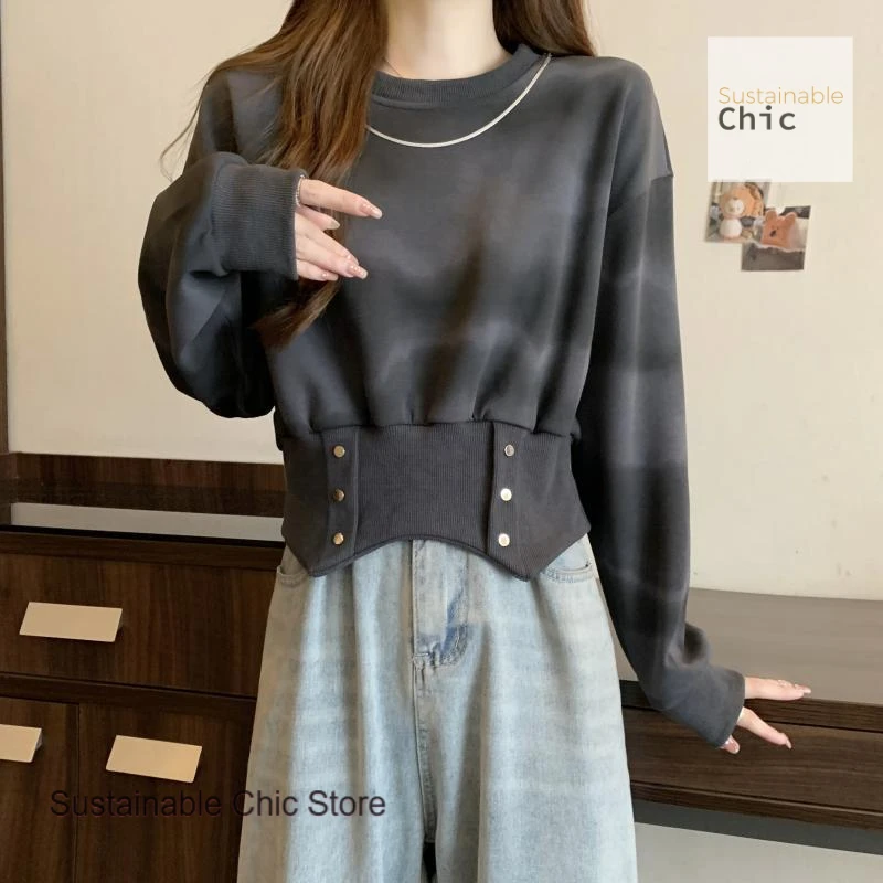 American retro tie-dye hoodless sweater women's autumn and winter new loose and slim design irregular casual short coat tide