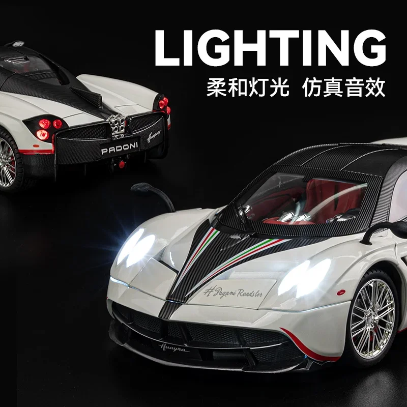 Pagani huayra inastiaスーパーカーモデル、子供用、1:18ディストメタルトイカー、カーモデル、サウンドとライトコレクション、新しい