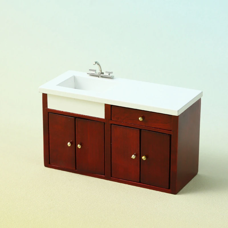 【BS】1:12 Miniaturowy szafka retro z umywalką, szufladami, meble do domku dla lalek, model do dekoracji domu, akcesoria do domku dla lalek