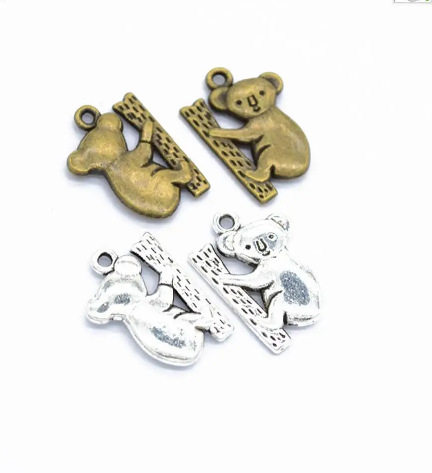 10pcs 20*15mm Antique Silver Color Zinc Alloy Sloth Koala Bear Charms Pendant Fit Jewelry Making DIY Jewelry Findings F0657