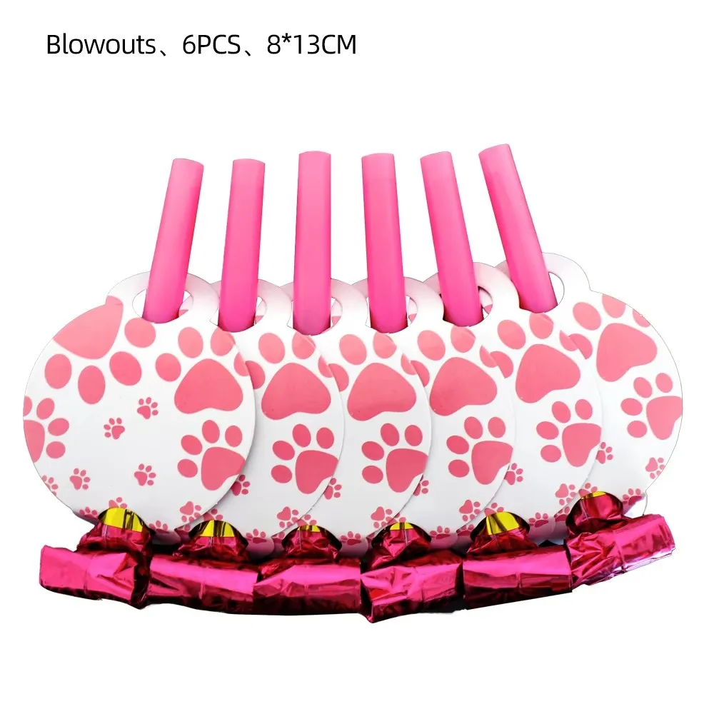Rosa Hund Pfote Geburtstag Party Dekor Einweg Geschirr Geschenk Tasche Hintergrund Kuchen Topper Banner Platte für Kind Mädchen Party Supplie Set – Detail 8