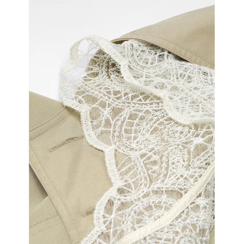 ELFSACK 2025 automne nouveautés élégant couleur unie dentelle panneau à capuche recadrée Trench manteau pour femme