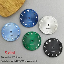 Dial alfabeto árabe para o movimento, prata prego S, 28.5mm, NH35, NH36