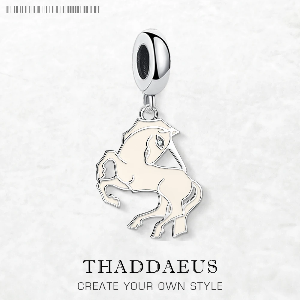 

White Unicorn Dangle Charm Pendant Europe Style Club Jewelry Cute Gift In 925 Sterling Silver