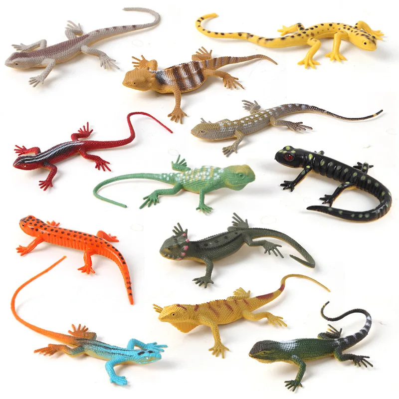 12 pçs brinquedos de lagarto simulado colorido rastejando cobra quádrupla pedra dragão gecko modelo cognitivo brinquedo
