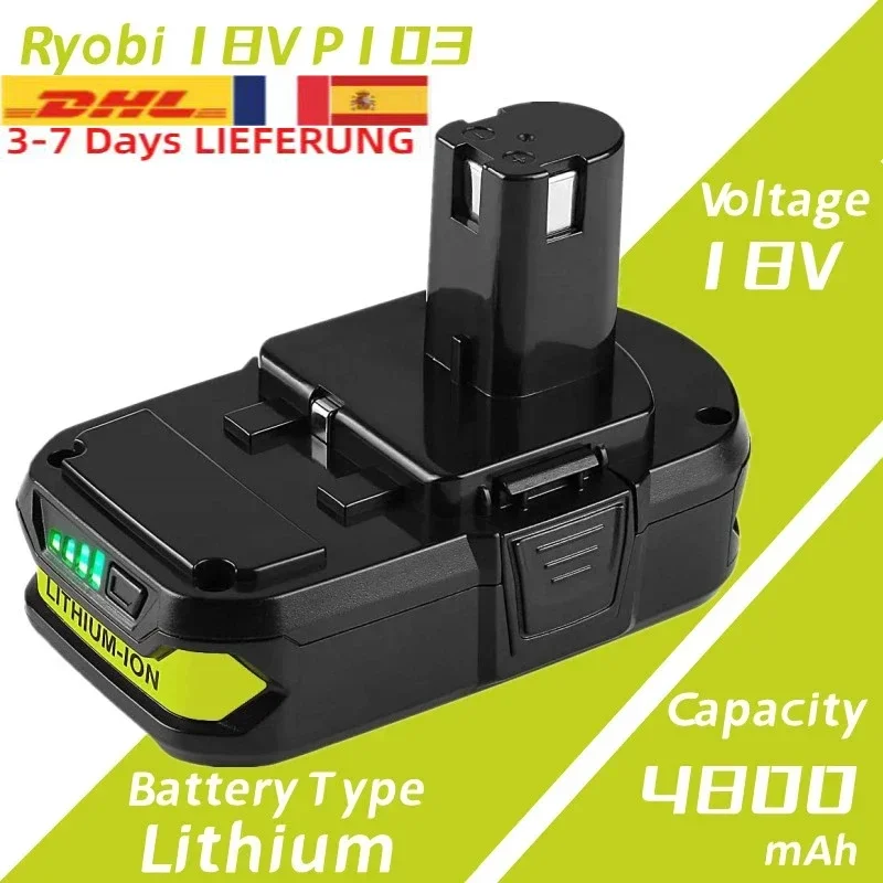 Upgraded 4800mAh Replacement Ryobi 18V Lithium Battery, Compatible with Ryobi 18 Volt ONE+ Plus P107 P108 P102 P103 P104 P105